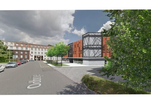 Vizualizace budoucího Parkovacího domu u městské nemocnice