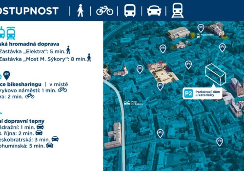 Parkovací dům u katedrály - mapa s přehledem nejbližšího dopravního spojení
