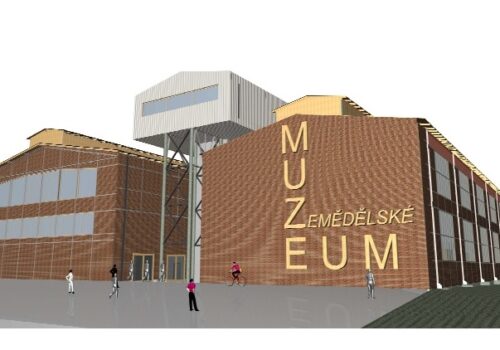 Národní zemědělské muzeum: vizualizace Národní zemědělské muzeum - pohled na čelní stranu budovy
