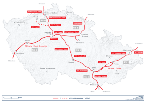 Mapa ČR se zákresem trasy, Zdroj: VRT